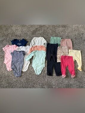 Baby Girl Clothes Lot 3 Months Carter’s Onesies Pants Bundle 14 Pieces